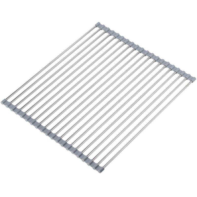 Hhyn Roll Up Dish Drying Rack Over The Sink 17.7"(L) x 15.6"(W), Multipurpose Foldable Stainless Steel Kitchen Rollable Drainer Rack, Gray - Image 1